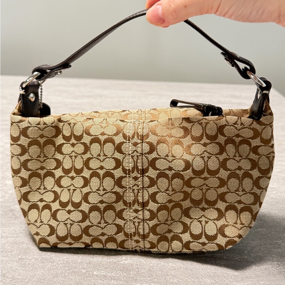 Vintage Y2K Coach Brown Monogram Mini Hobo Handbag Purse With Pull Tag
